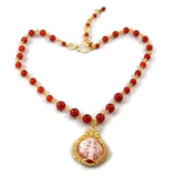 14kt gold fill shell drop necklace with carnelian