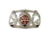 Argentium sterling silver mini shell drop cuff bracelet with garnet