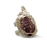Argentium sterling silver shell drop double band ring with garnet