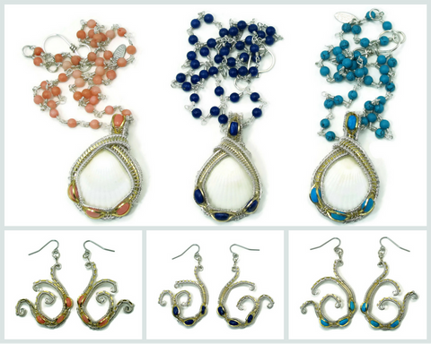 Gemstone Chain with Small Pendant and Earrings Gift Set