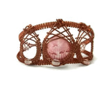 oxidized raw copper mini shell drop cuff bracelet with rose quartz