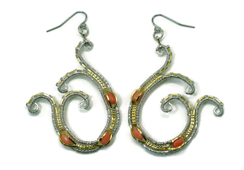 Scroll Earrings with Pink Coral
