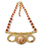 14kt gold fill shell drop bar statement necklace with carnelian