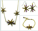 Gold Single Starfish Bar Earring, Necklace & Bracelet Set