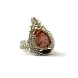 Argentium sterling silver mini shell drop ring with garnet