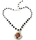 Argentium sterling silver mini shell drop necklace with garnet