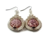 Argentium sterling silver shell drop earrings with garnet