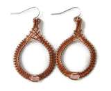 Oxidized raw copper cutout drop earrings with rose quartz