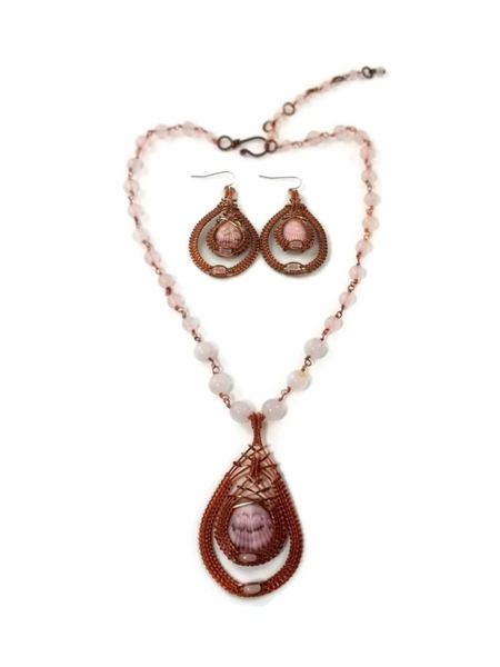 Double Drop Earring & Necklace Set - Oxidized Raw Copper