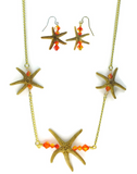 Gold Single Starfish Bar Earring & Necklace Set
