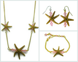 Gold Single Starfish Bar Earring, Necklace & Bracelet Set