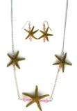Silver Single Starfish Bar Earring & Necklace Set