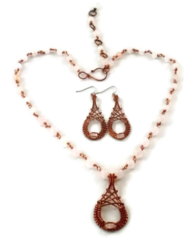 Mini Cutout Drop Earring & Necklace Set - Oxidized Raw Copper