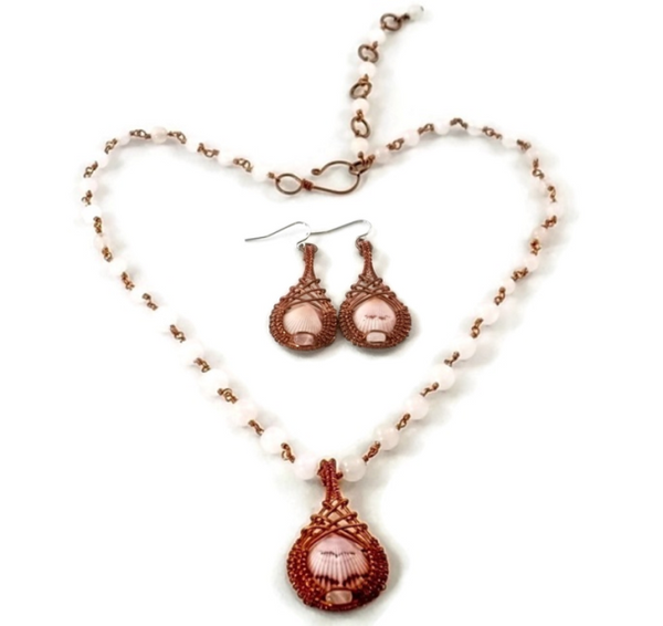 Mini Shell Drop Earring & Necklace Set - Oxidized Raw Copper