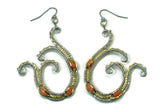 Scroll Earrings with Pink Coral