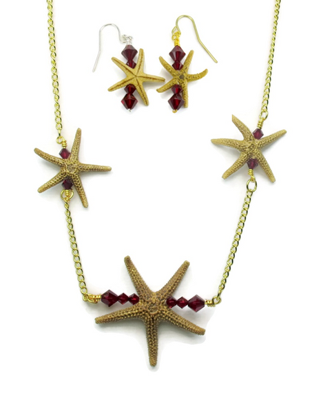 Gold Single Starfish Bar Earring & Necklace Set