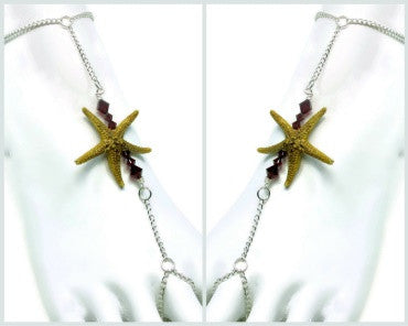Silver Single Starfish Bar Barefoot Sandal Pair