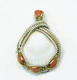 Small Scallop Pendant with Pink Coral