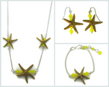 Silver Single Starfish Bar Earring, Necklace & Bracelet Set